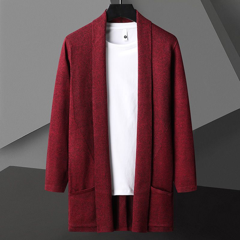 Neuer mittellanger Trenchcoat im koreanischen Stil mit schmaler Passform für den Herbst, Herren-Strickpullover in Übergröße_voghion.com