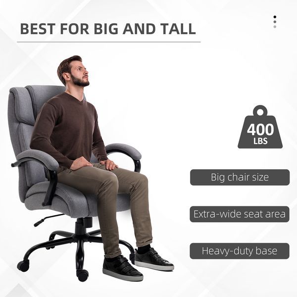 Vinsetto Big And Tall Executive Office Chair 484lbs With Wide Seat, Computer Desk Chair, Adjustable Height, Light Gray_voghion.com