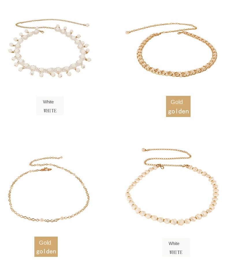 HEIßER Metallperle Dekoratives Hemd zum Binden, handgefertigt, gewebte Kette, Blumenmuschel, personalisierter goldener Damengürtel_voghion.com