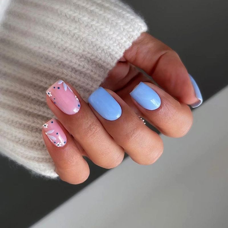 Beauty Health Blue And White Fresh All-match Manicure Summer New Cute Flower Gentle Small Fresh European Square Midi Dressing Armor_voghion.com