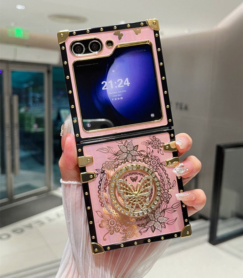 Custodia per telefono con supporto a farfalla Bling Glitter Auoa per Samsung Galaxy Z Flip 6 5 4 3 Flip6 Flip5 Flip4 Flip3 5G Holde_voghion.com