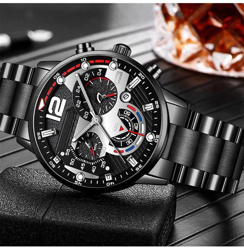 Men's Business Chronograph Watch - Stainless Steel Alloy Case, Three Subdials & Date Window (Quartz Movement)_voghion.com