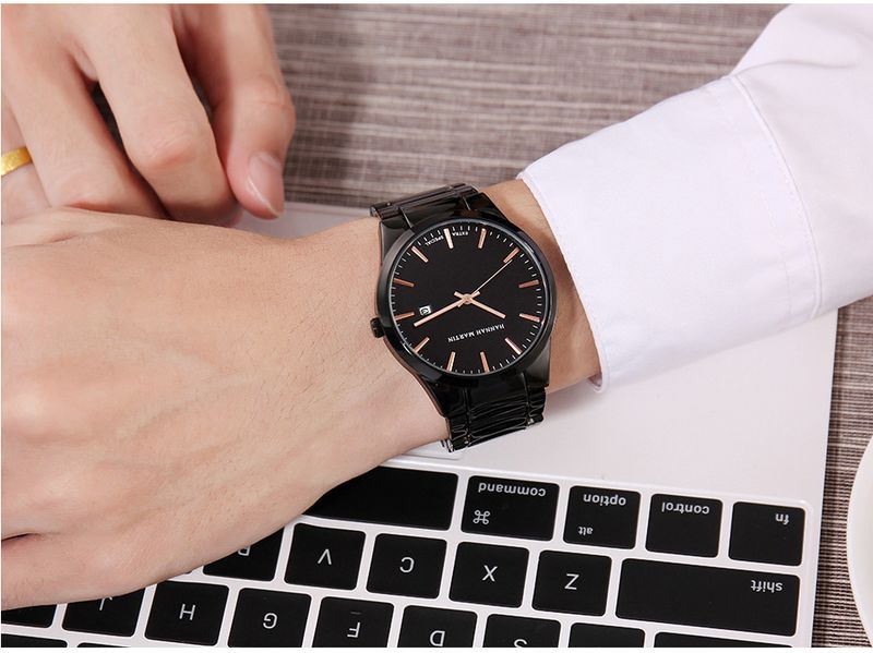 Men's Stainless Steel Waterproof Watch With Date Function, Minimalist Fashion Quartz Wristwatch, 40.5mm Round Dial, 30M Water Resistance_voghion.com