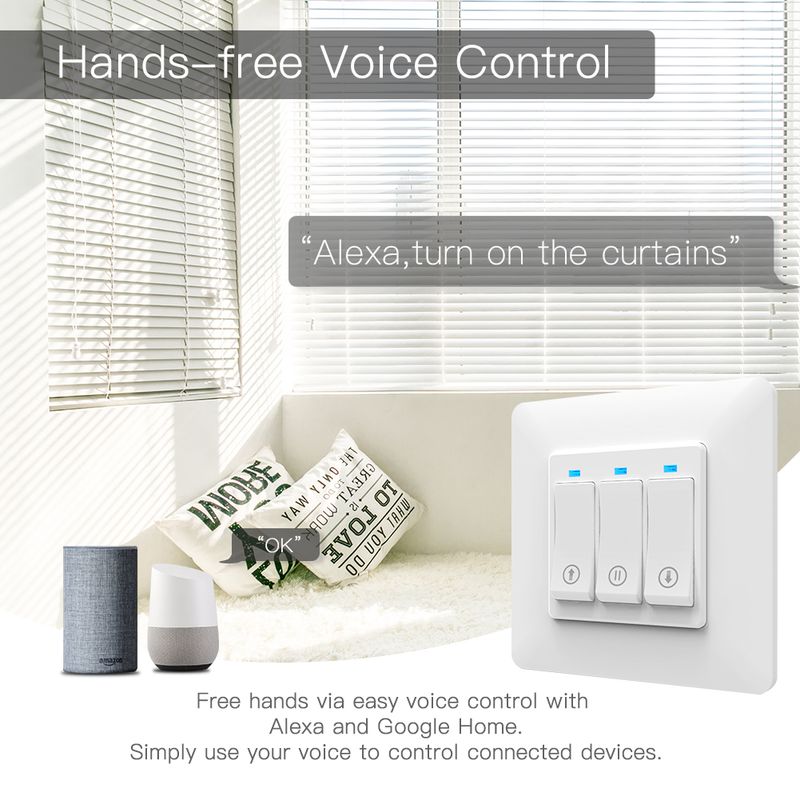 WiFi Smart Push Button Curtain Roller Blinds Shutter Switch Tuya Remote Control Motorized Motor Works with Alexa Google Home_voghion.com