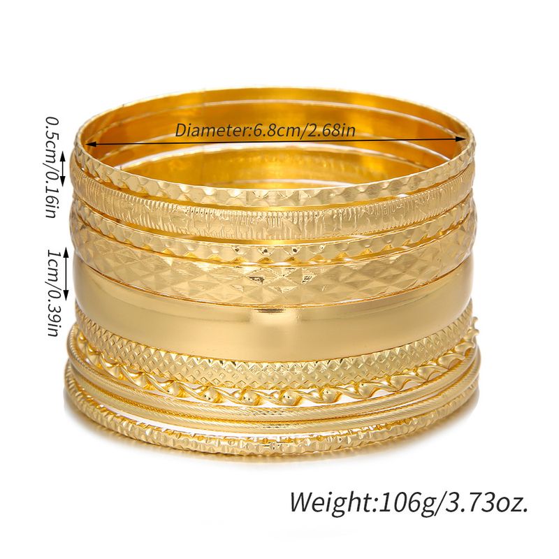 New Metal Bracelet Set For Women Exaggerated Bohemian Fengshui Ripple Smooth Stacking Bracelet 10 Piece Set_voghion.com