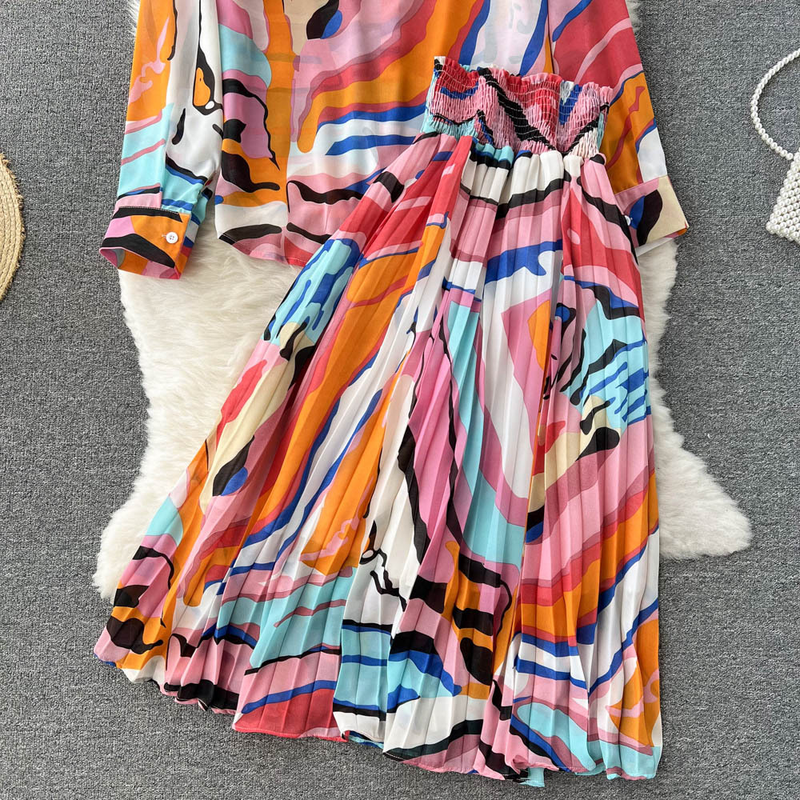 Jupe élégante plissée taille haute pour femmes, costume deux pièces décontracté en mousseline de soie_voghion.com