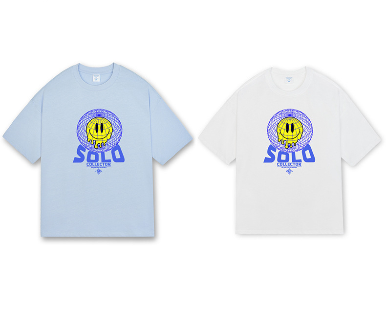 Amerikansk Smiling Face rund halsad kortärmad herr-T-shirt i bomull med tryck i sommarstil_voghion.com