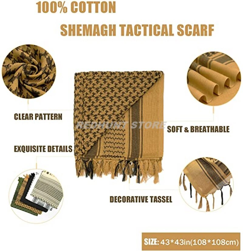 Taktischer Jagdschal Shemagh Tactical Desert Keffiyeh Kopfhalstuch Arabischer Wickelschal Mit Quaste 43 X 43 Zoll_voghion.com