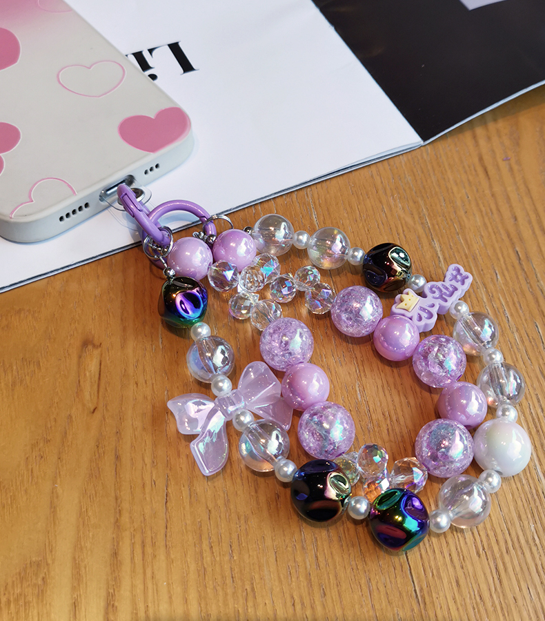 Mobiltelefon nyakpánt nőknek tündér kristály csukló repedés gyöngy dupla lánc átlátszó gyöngy nyakpánt klip stílus anti veszteség_voghion.com