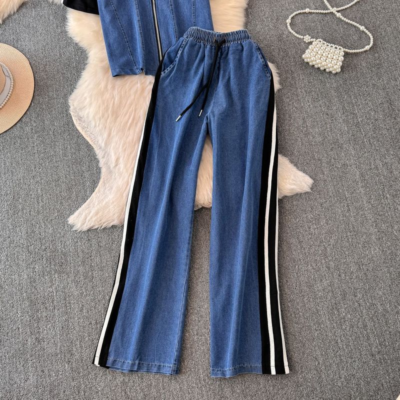 Damenbekleidung Lässiger Jeansanzug Altersreduzierender Streetstyle Modischer Sport-Zweiteiler_voghion.com