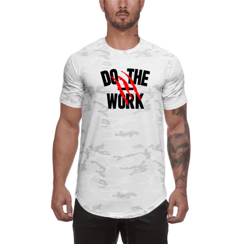 New summer fitness slim camouflage clothes for men's leisure quick dry sports t-shirt muscle round neck training short_voghion.com