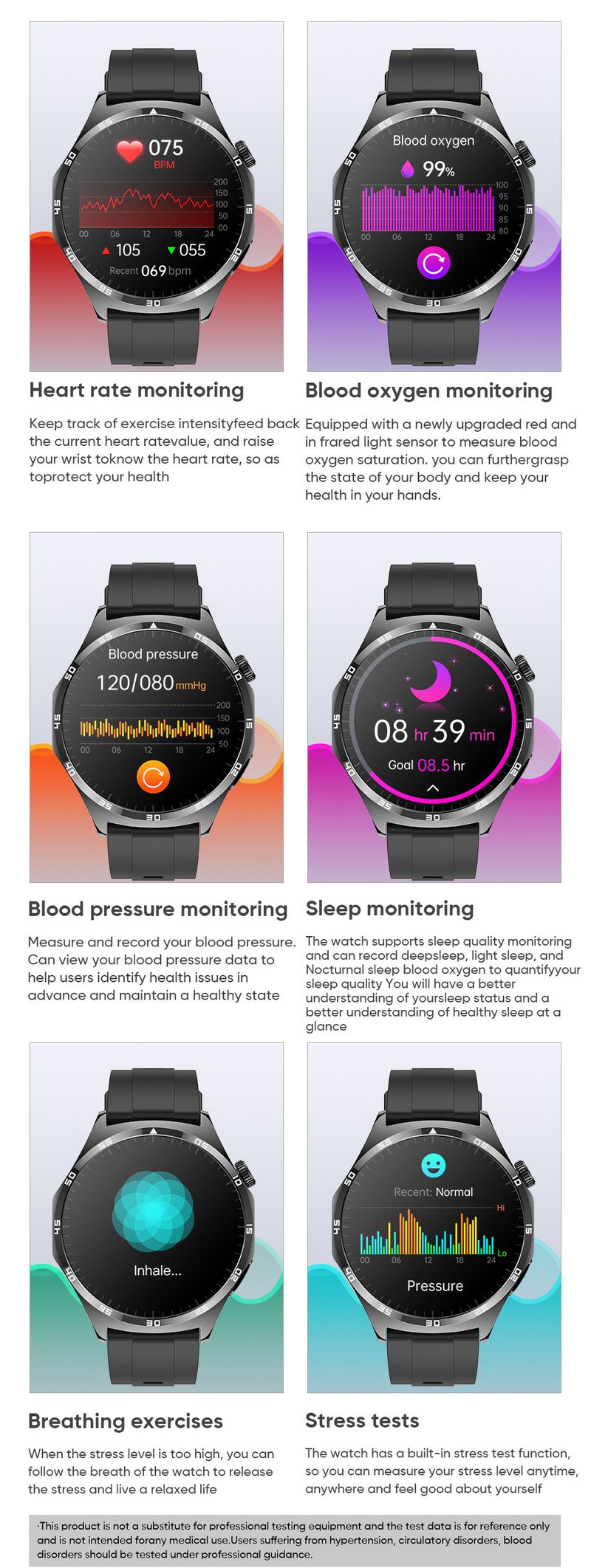 Akıllı Saat EKG ve PGG İzleme, AMOLED Ekran, Bluetooth Arama, Kalp Atış Hızı ve Kan Basıncı Takibi, Uyku Analizi, Su Geçirmez, Çoklu Kayış_voghion.com