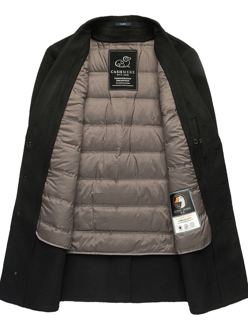 Men's Wool Blend Overcoat With Detachable Down Liner - Winter Longline Peacoat, Business Casual, Single-Breasted, Multi-Pocket Design_voghion.com