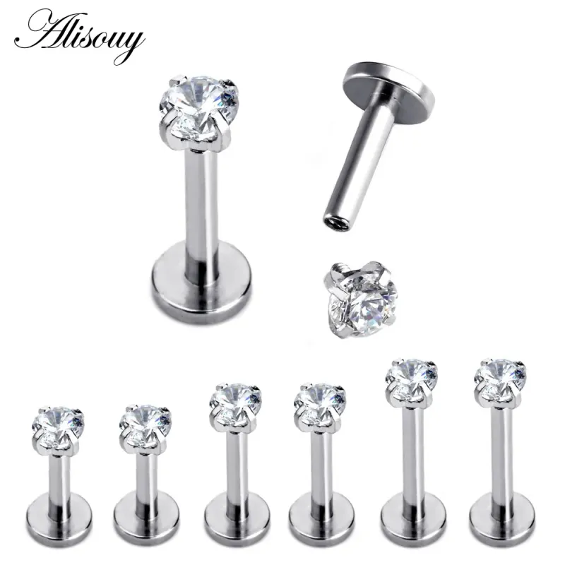 Piercing al naso, 1 pezzo, colore argento, labret, piercing al labbro, zircone anodizzato, filettatura interna, griffe, Monroe 16G, trago, elica, orecchio_voghion.com