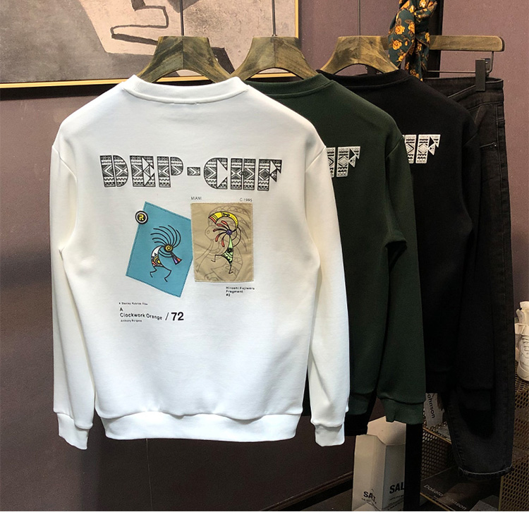 Korean slim fit trendy label with printed pullover on the back, long sleeved hoodie for men's new casual and handsome_voghion.com