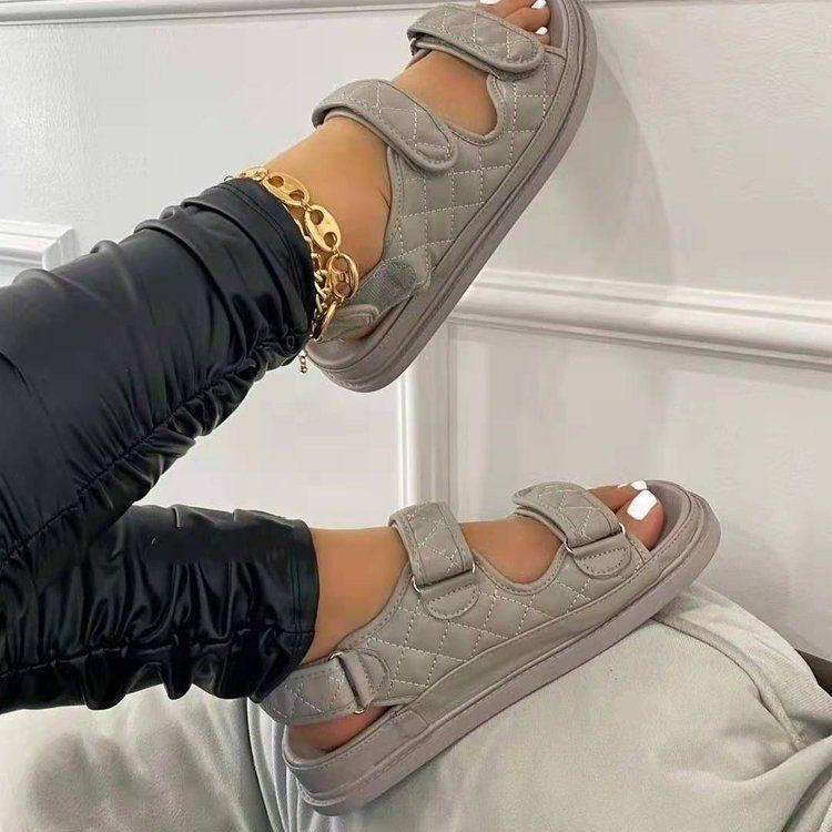 Women's Shoes Large Size Thick Soled Velcro Sandals For WomenSmall Fragrance Style Platform Bottom One Line Beach Sandals For Women_voghion.com