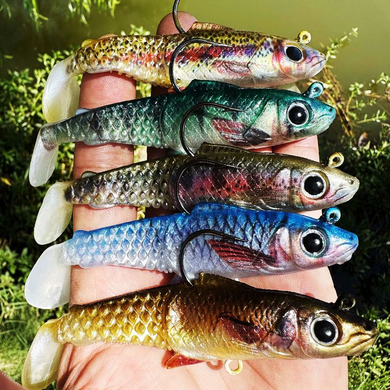 Esca morbida per la pesca a traina con coda a T bionica, esca per la pesca al branzino, amo con testa in piombo_voghion.com