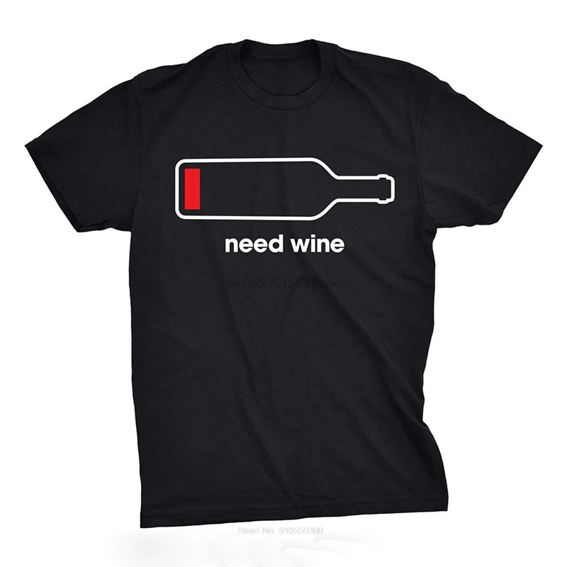Tshirts Need Wine Tshirt Funny Drinking Phone Battery Tee For Guys T-shirt Short Sleeve Mens_voghion.com