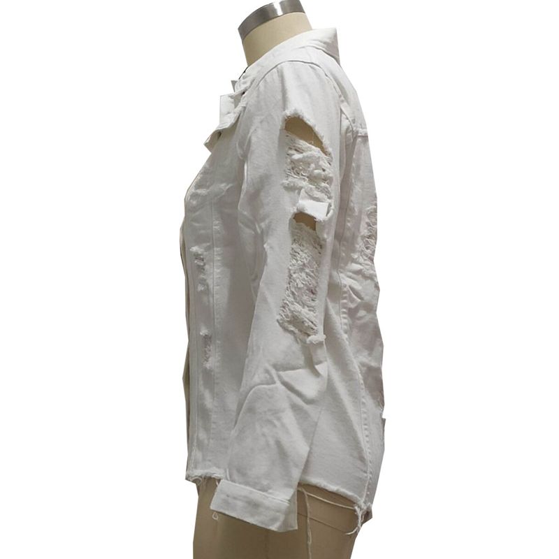 Women's Distressed Denim Jacket – Oversized Washed Coat With Button Front (S-XXXL, Light/White Wash, Urban Streetwear)_voghion.com