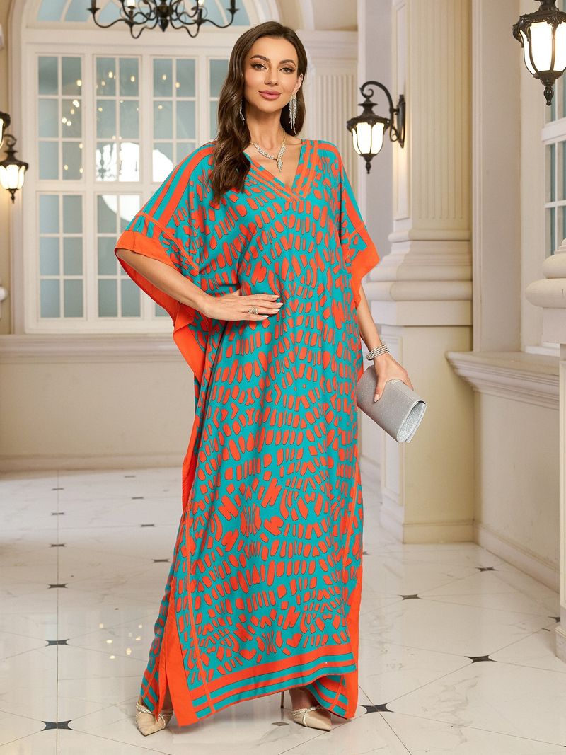Kadın Baskılı Rayon Plaj Elbisesi - UPF Korumalı Uçuşan Boho Kimono Bornoz (Tek Beden, Hafif ve Nefes Alabilir)_voghion.com