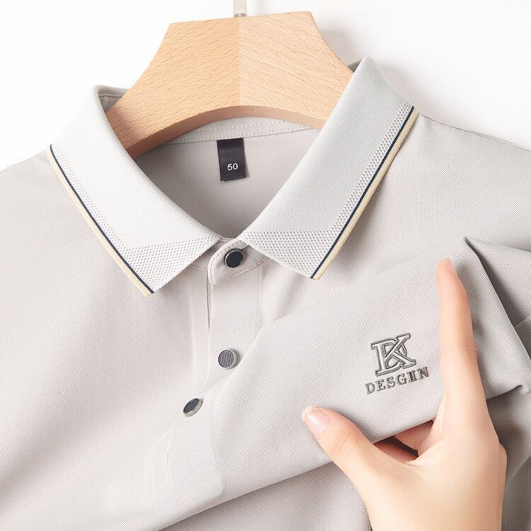 High Qualiy Middle-Aged Ice Silk Shor Sleeved T-Shir For Men's Summer 2024 New Lapel Dad Oufi Solid Color Polo_voghion.com