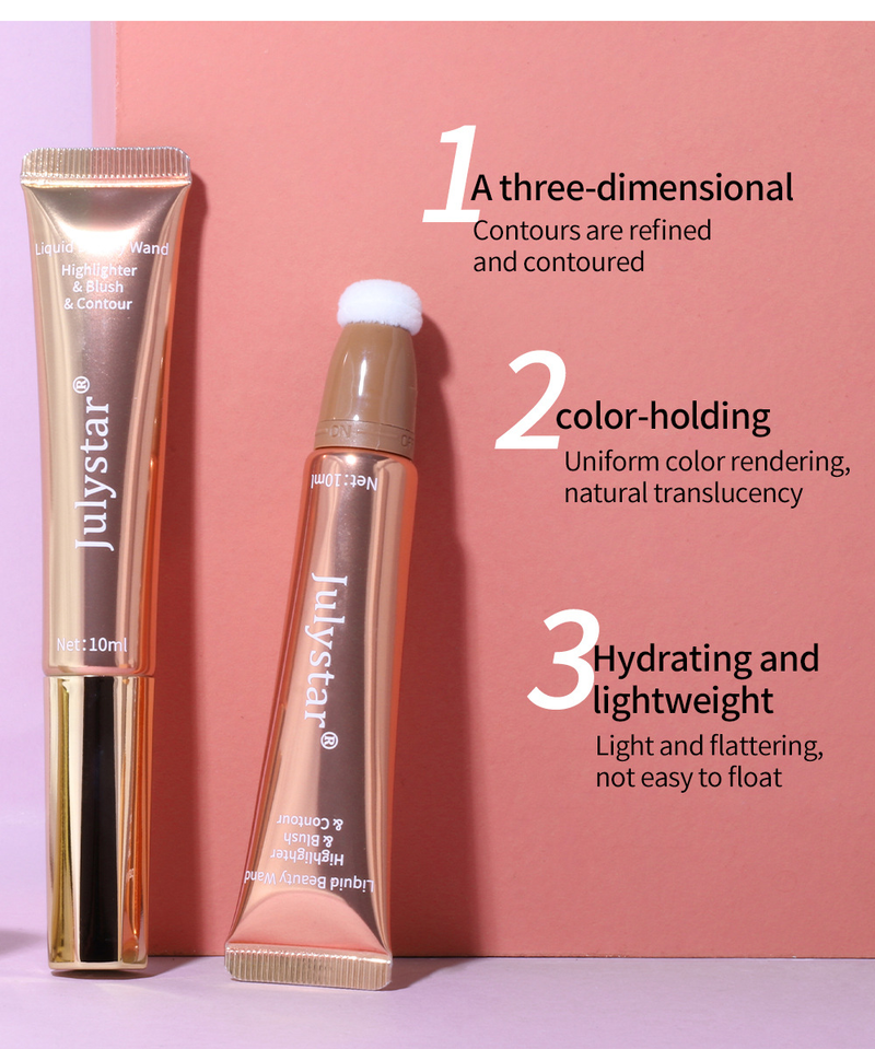 Lápiz iluminador y rubor líquido Julystar: barra de belleza de doble punta con brillo perlado y mate para un brillo natural y contorno 3D._voghion.com