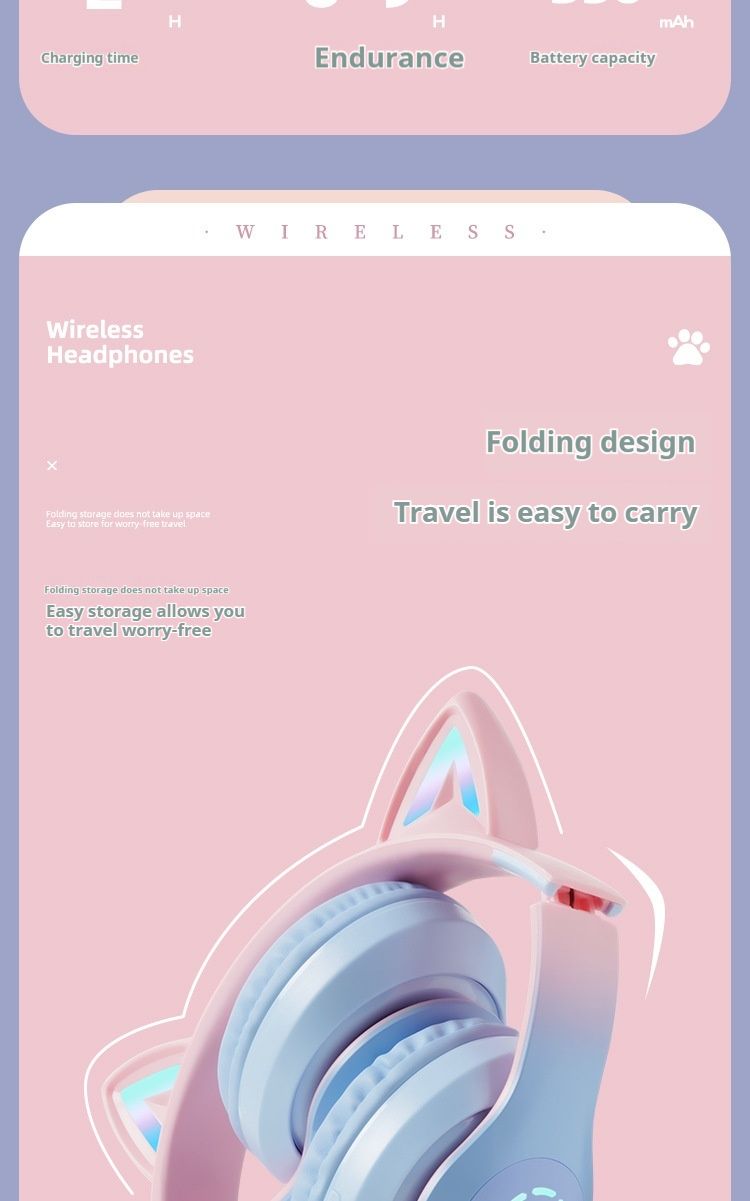 Nuovo B39 PRO Cat Ear Glow Game Wireless Gradient Color Headworn Auricolari Bluetooth Auricolari da gioco_voghion.com