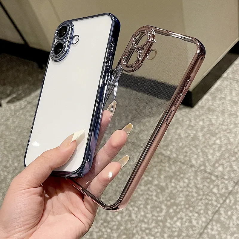 Fashion Simplicity Plating Frame Phone Case For IPhone 16 15 14 Pro Max Plus Shockproof Back Camera Screen Protector Film Cover_voghion.com