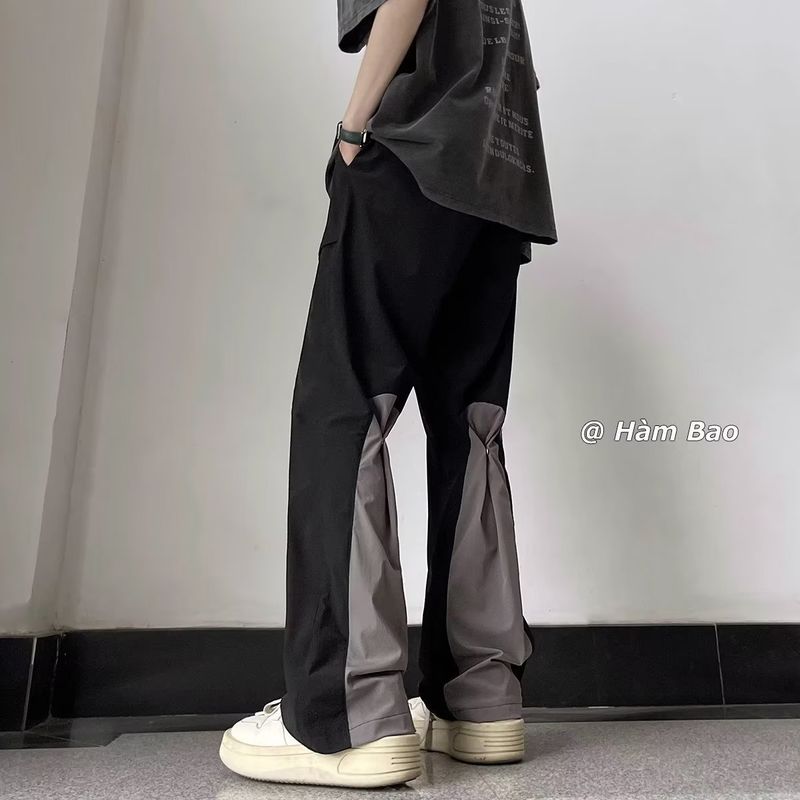 2023 Letnie Cienkie Czarne Szerokie Nogawki Luźne Uniwersalne Sportowe Męskie Proste Spodnie Casualowe_voghion.com