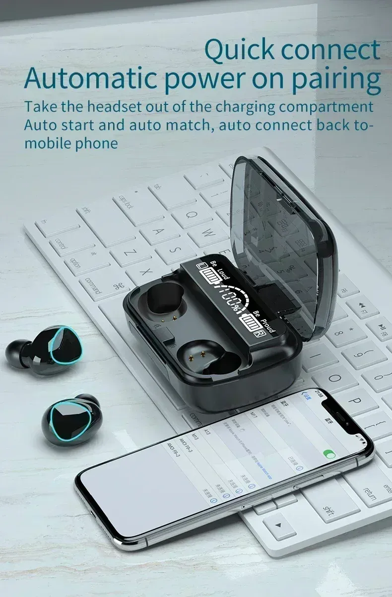 Original M10 Headphones Bluetooth Wireless Earpods Sports Stereo Noise Canceling Headphone Microphone Speaker_voghion.com