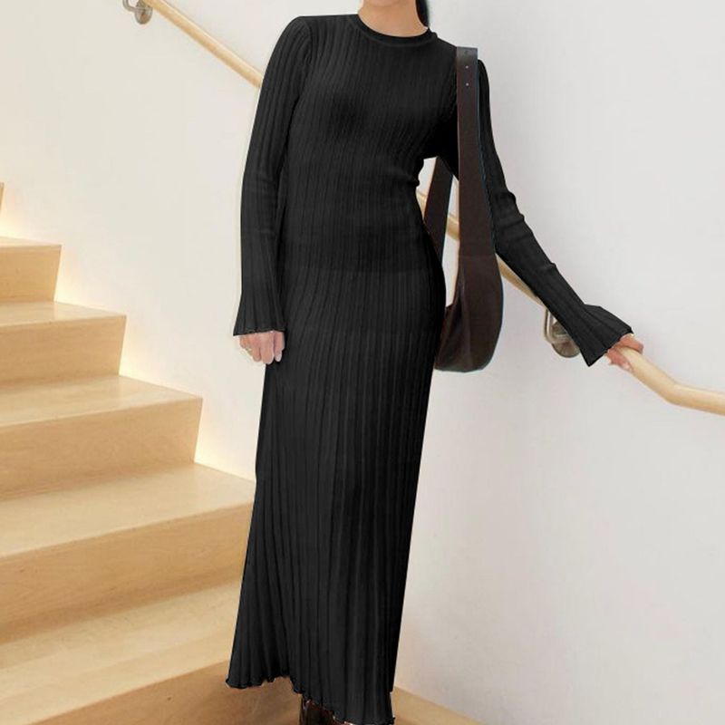 2025 Herbst/Winter Pullover Pit Streifen langes Kleid Gürtel Strap gestrickt Rock_voghion.com