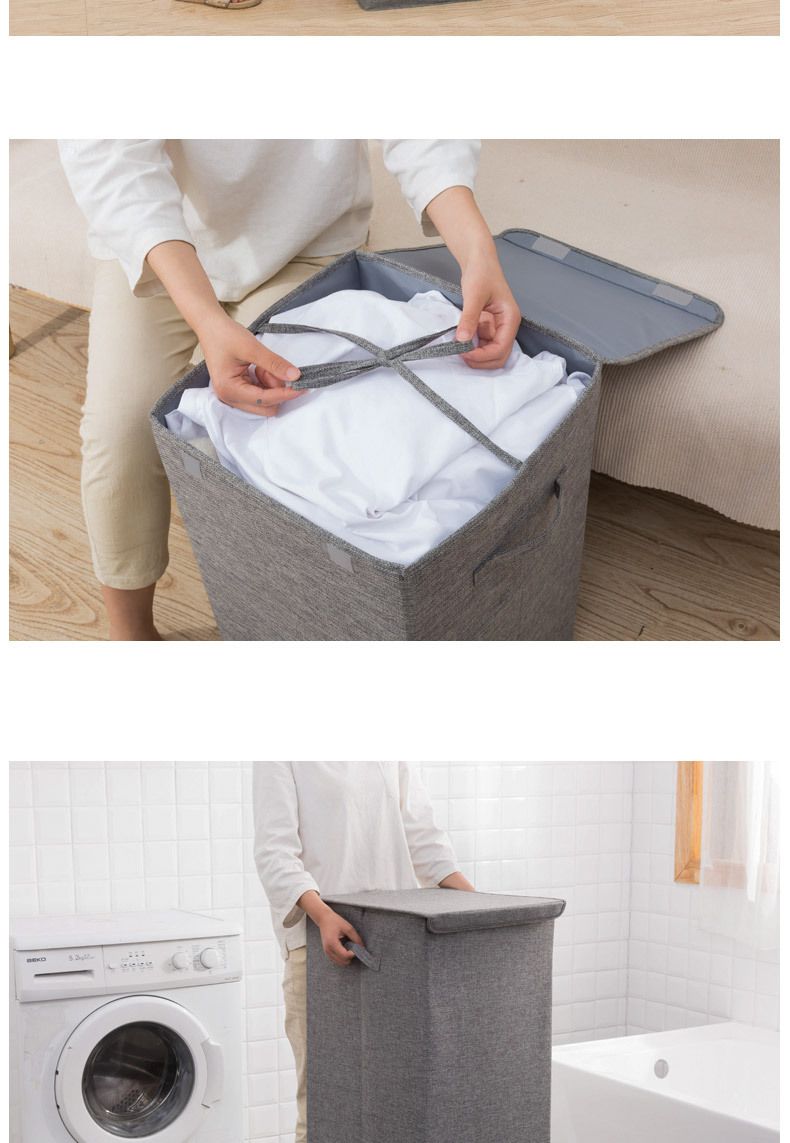 Storage Holders Cotton And Linen Dirty Clothes Storage Bucket Washable Covered Multifunctional Clothing Large Cotton And Linen Storage Box_voghion.com