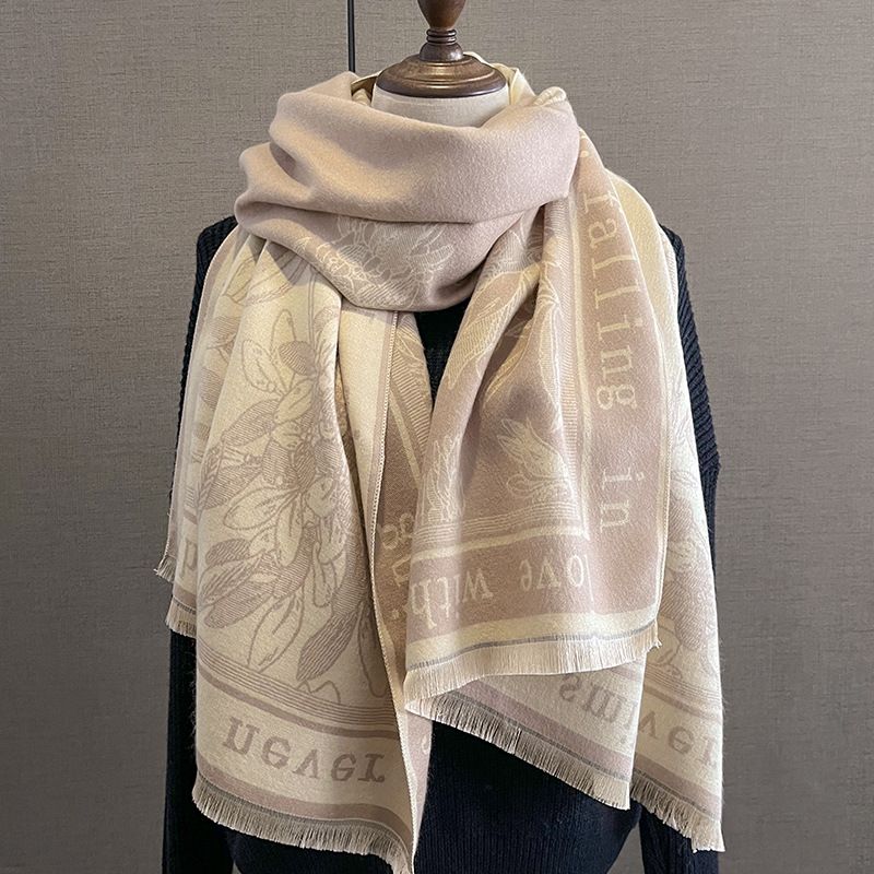 Women Scarf Women's Winter Print Versatile Fashion Student Scarf Thickened Double-sided Warm Large Shawl New Style_voghion.com
