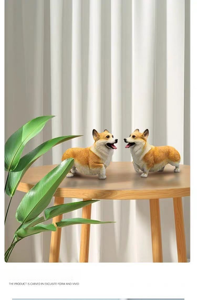 Realistische Corgi-Welpenfigur, niedliche Hunde-Gedenkskulptur, Balkon, Garten, Schreibtischdekoration, Kunstharz, Handwerk_voghion.com