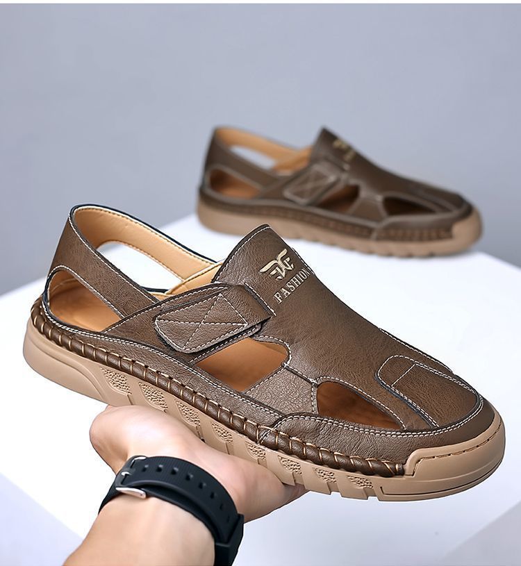 Sandali traspiranti da uomo, scarpe con fori, scarpe comode in pelle da guida casual da uomo con suola morbida_voghion.com