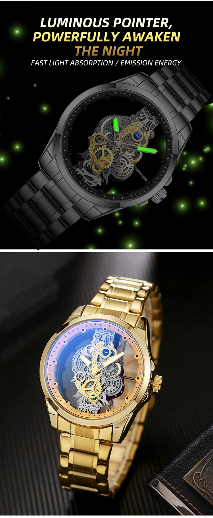 Men's watch double-sided hollow full-automatic non mechanical watch core Tourbillon watch men 3634_voghion.com