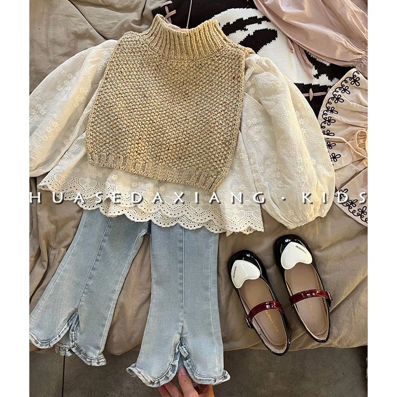 Mamma e bambini Bambini Primavera e autunno Estate Jeans alla moda Scialle lavorato a maglia Abbigliamento per bambini coreano Nuovo vestito retrò per ragazze Tendenza_voghion.com