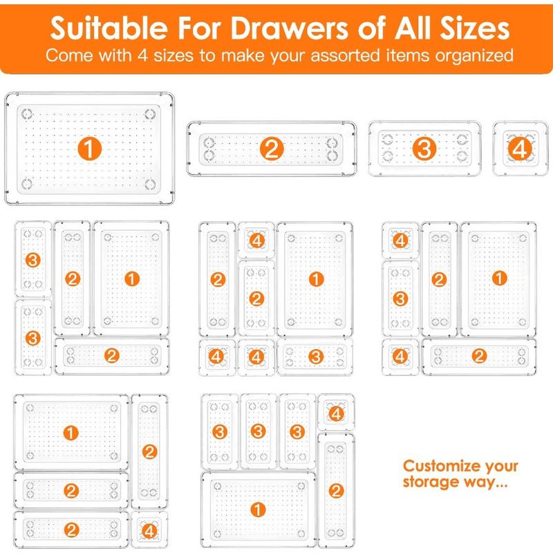Bins Desk Trays 25Pcs Set Drawer Storage Clear Plastic Dividers Organizers 4 Drawer Sizes_voghion.com