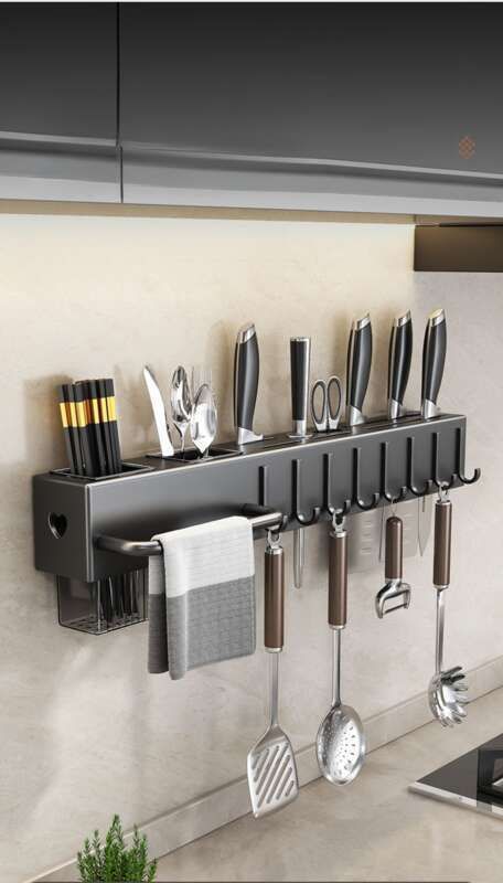 Suporte de faca espesso para parede, não perfurado, multifuncional para cozinha, com suporte de armazenamento integrado para corte_voghion.com