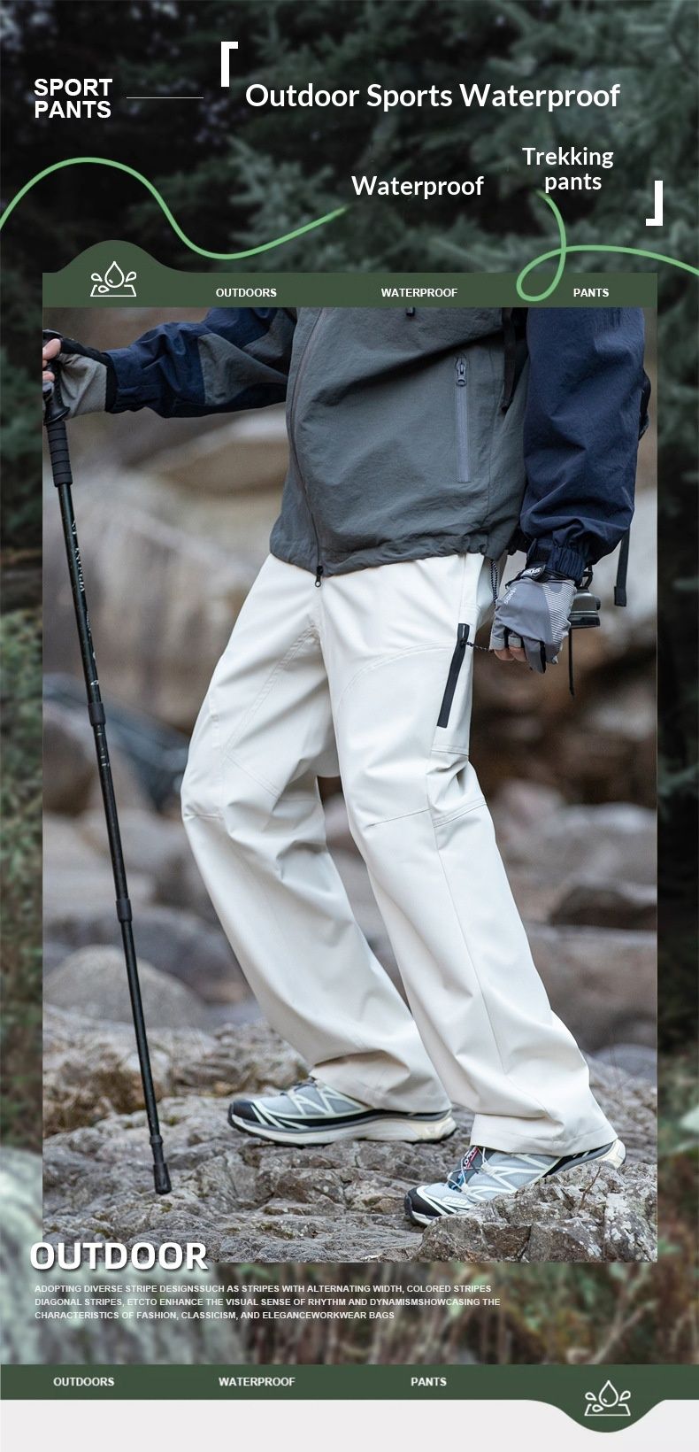 001 Outdoor Hiking Trekking Men Spring Autumn New Waterproof Cargo Elastic Waist Zipper Casual Long Pants_voghion.com