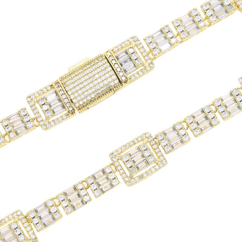 Nei Männer a Fraen Hip Hop Halskette Inlaid Quadrat Zirkon Tenniskette Gold a Sëlwer Bijouen_voghion.com