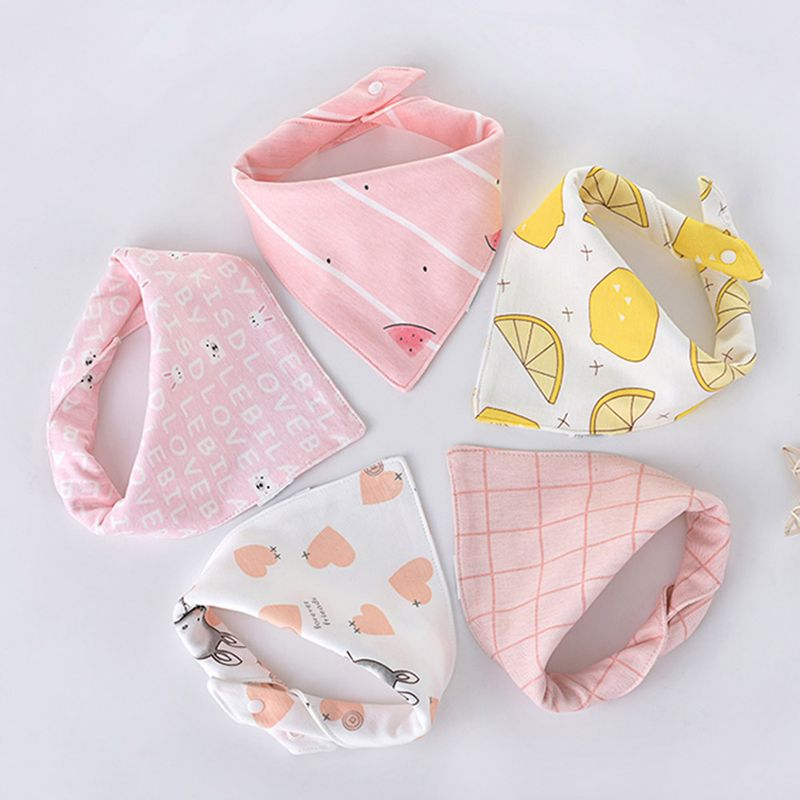 5 kom/lot dječjih podbradnika s trokutastim dvostrukim pamučnim podbradnicima s crtanim printom, ručnikom za slinu, pregačom za hranjenje za dječake i djevojčice, pamučnim bandana podbradnicima_voghion.com