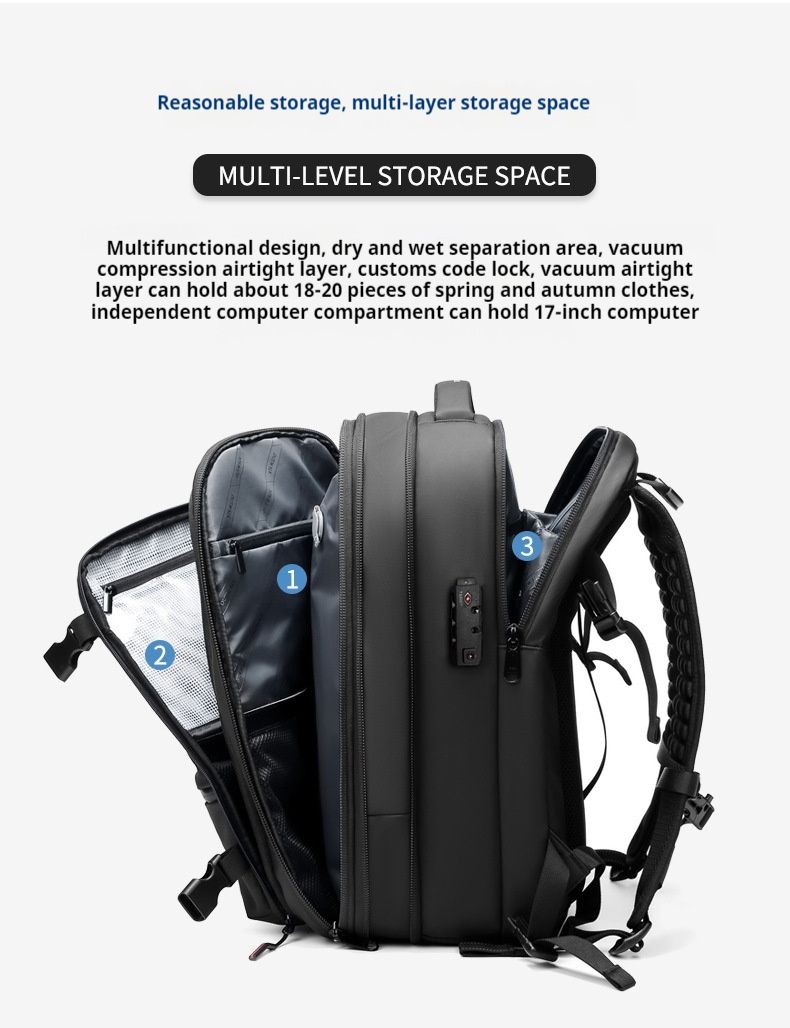 Zaino da viaggio per uomo, multifunzionale, per computer, a compressione sottovuoto, grande capacità, in TPU_voghion.com