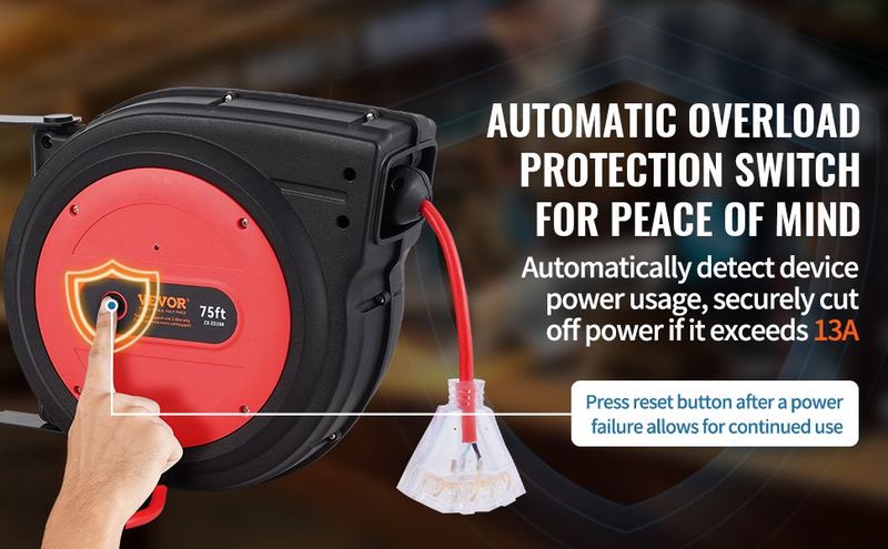 VEVOR Retractable Extension Cord Reel Power Cord Reel 75FT 14AWG/3C SJTOW_voghion.com