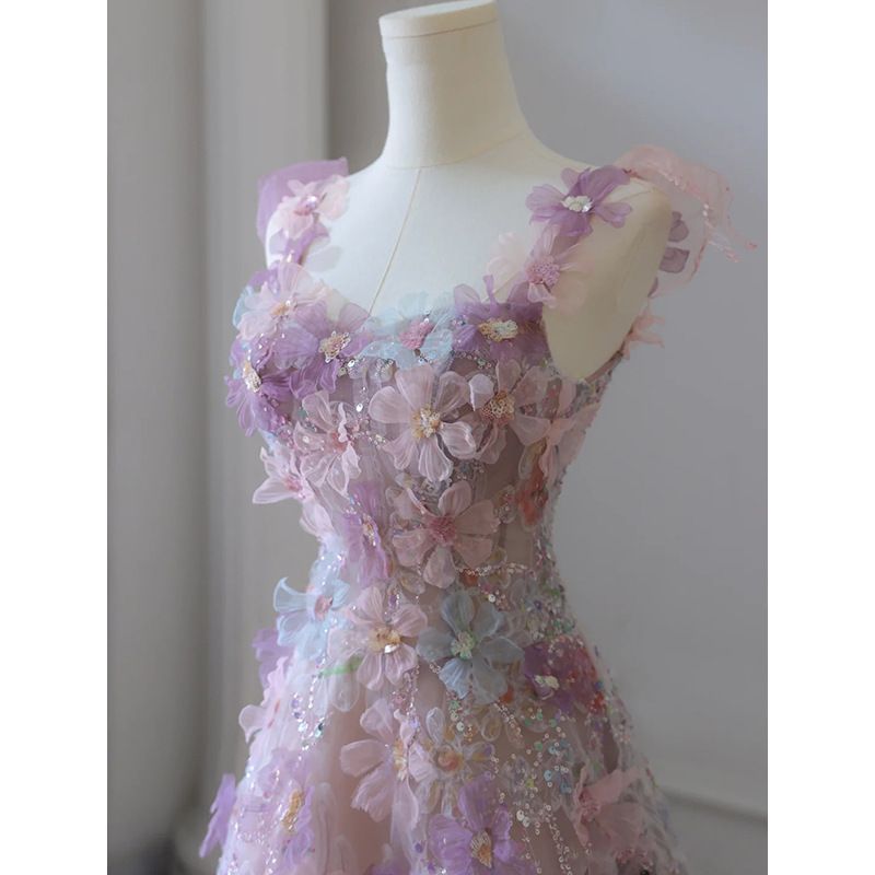 New Purple Flower Dress Banquet Dress Ball Dress_voghion.com