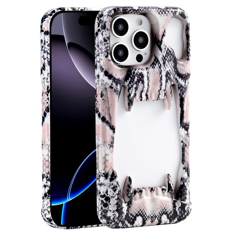 Custodia morbida con motivo a serpente e dente di tigre cavo compatibile con iPhone 16 15 Max, impermeabile e adesiva, per telefono 14 Pro_voghion.com