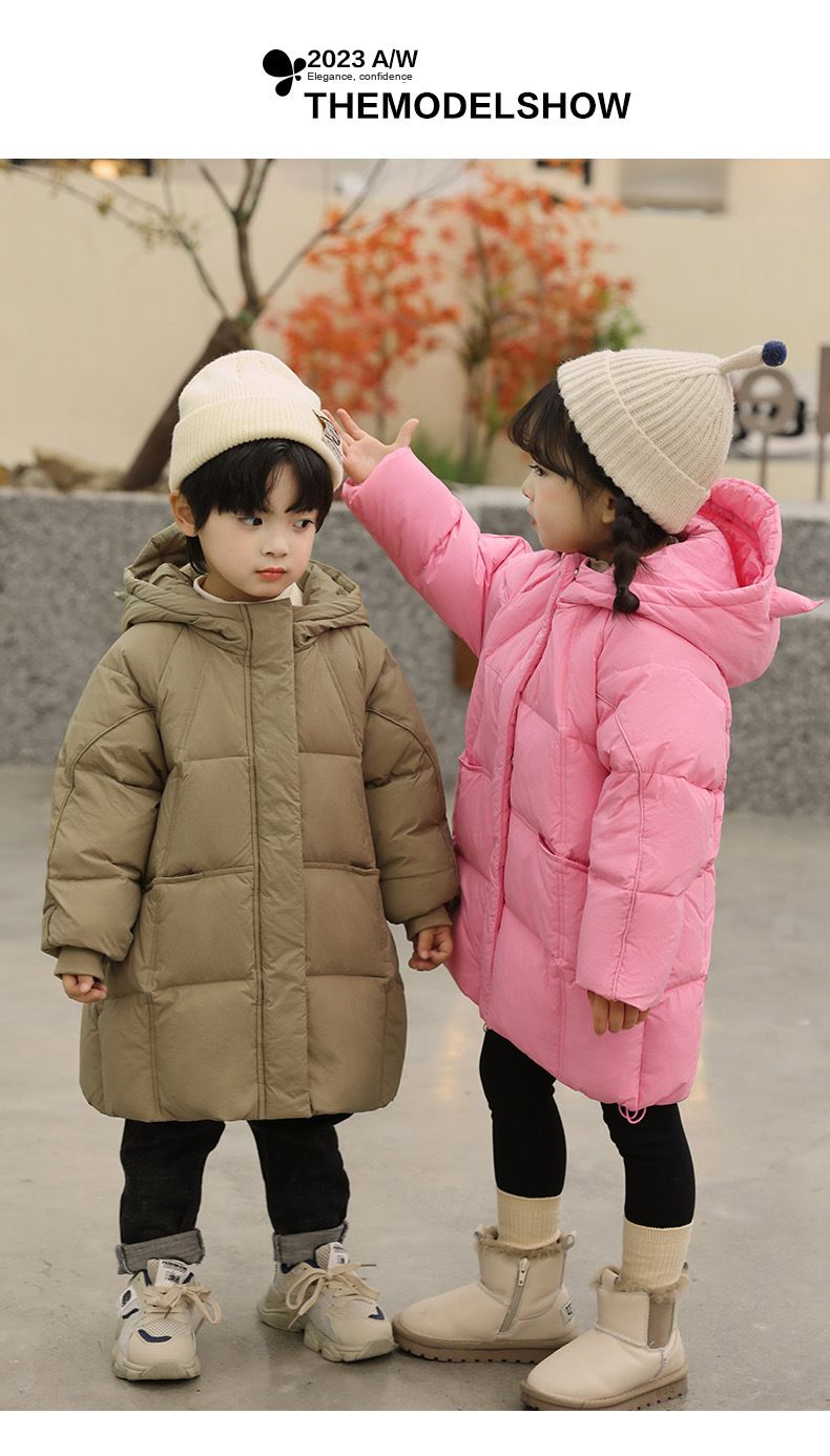 Kids Winter Down Jacket With Hood, Warm Thickened Boys Girls Coats For Cold Weather, Neutral Style Windproof Puffer Jacket For Children_voghion.com