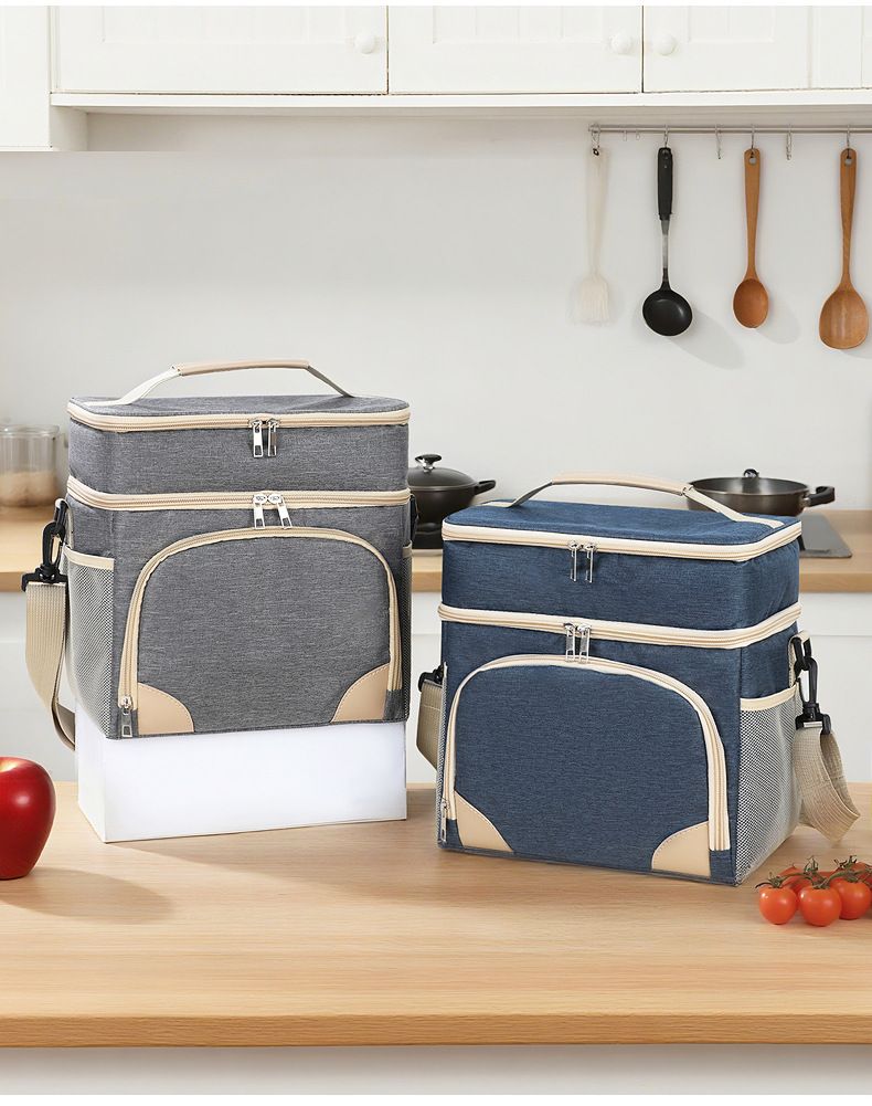 Double Layer Insulation Bag For Outdoor Camping, Picnicking, Office Workers, Large Capacity Lunch Box Insulation Bag_voghion.com