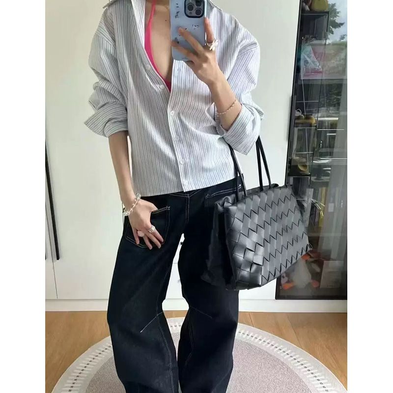Borsa a tracolla minimalista grande in vera pelle di nicchia 2025, nuova, di alta qualità, realizzata a mano in pelle di vacchetta intrecciata nera, per donna_voghion.com