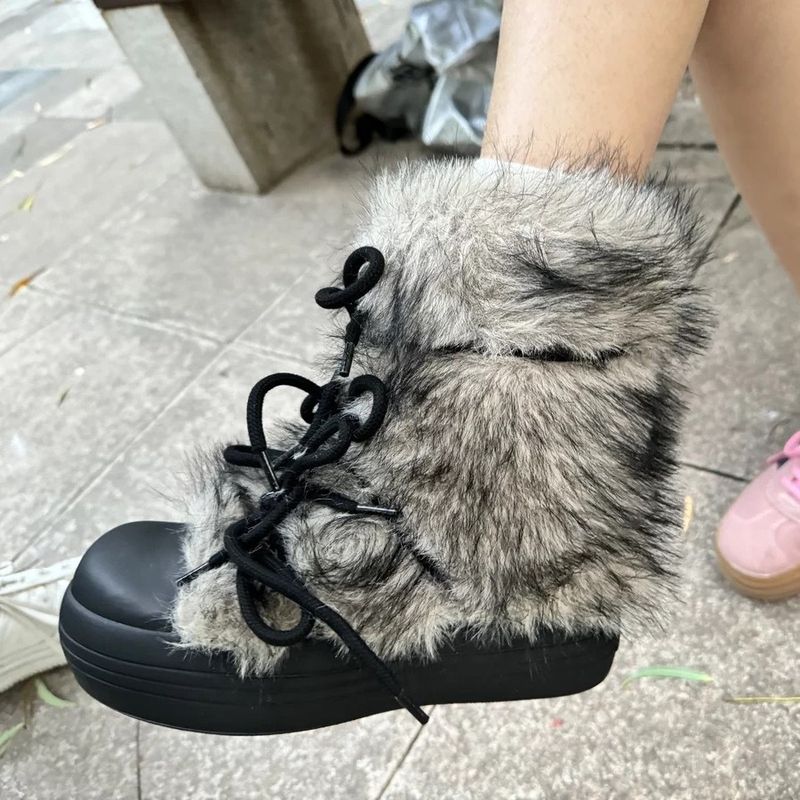 Iceland Furry Snow Boots 2024 Winter New Item Internet Famous Plus Plush Outdoor Cotton Big Toe Thick Sole Shoes_voghion.com